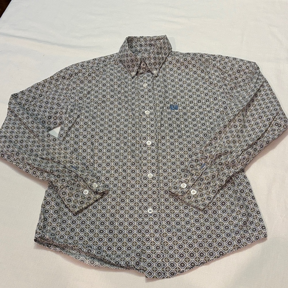 Cinch Boys Geometric Button Down Shirt - Black and White Size 10